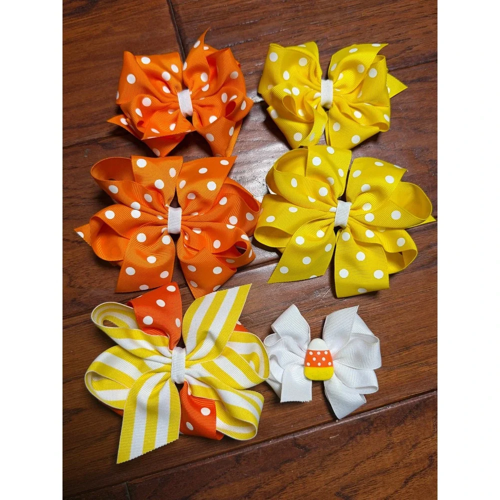 Hair Bows Halloween Candy Corn Polka Dot Boutique Handmade Festive School